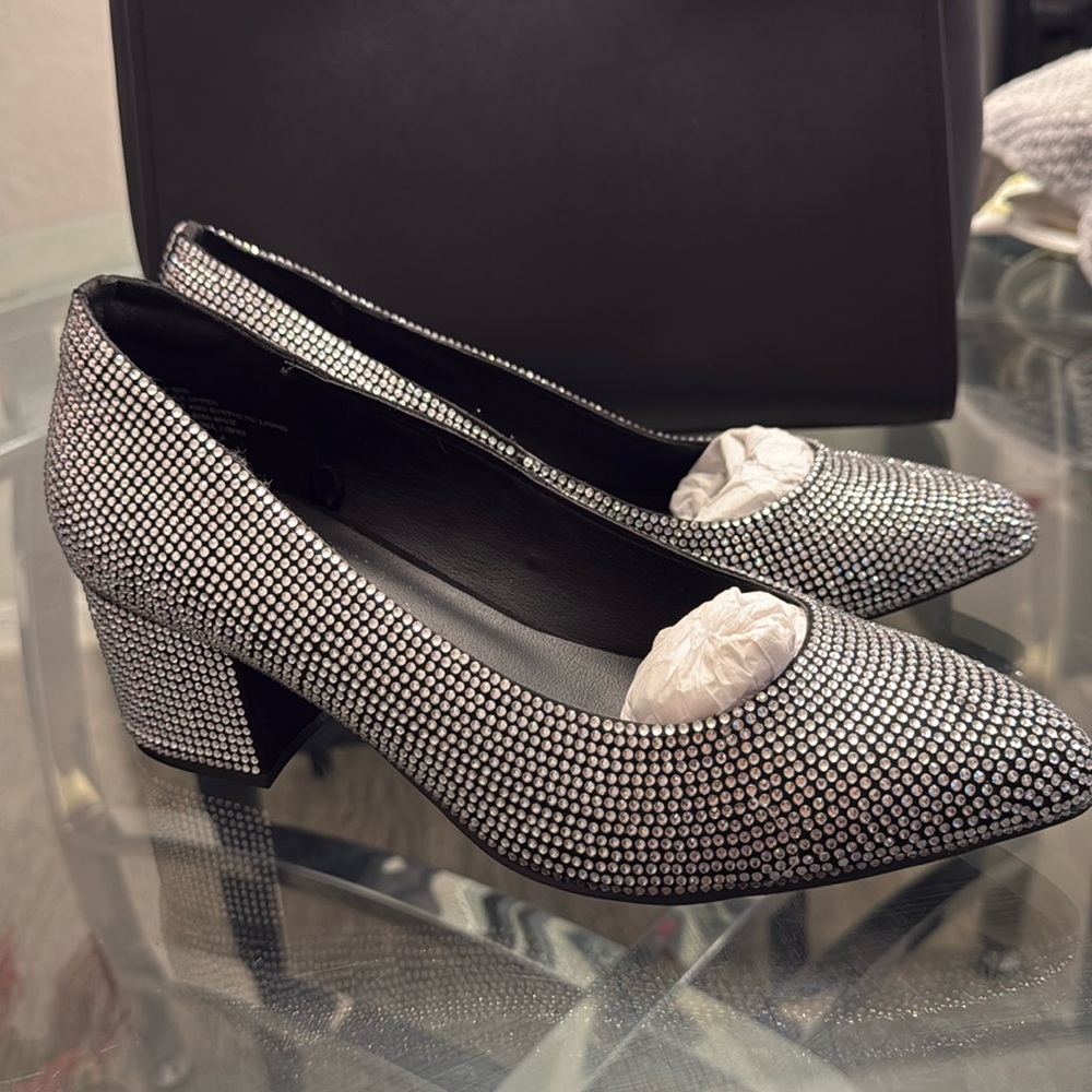 Brand New square Heels with rhinestones all around them❤️